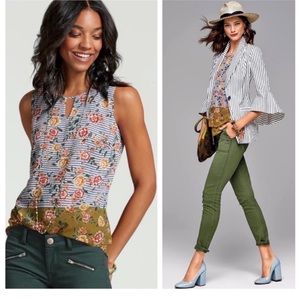 Cabi Penelope Flora Striped Tank Top Blouse Orange Blue White Green 5354 Sz S